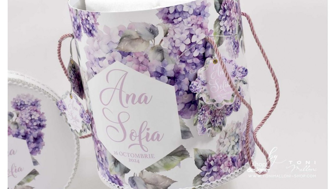 Trusou botez cu hortensii mov si verzi Hydrangea 11